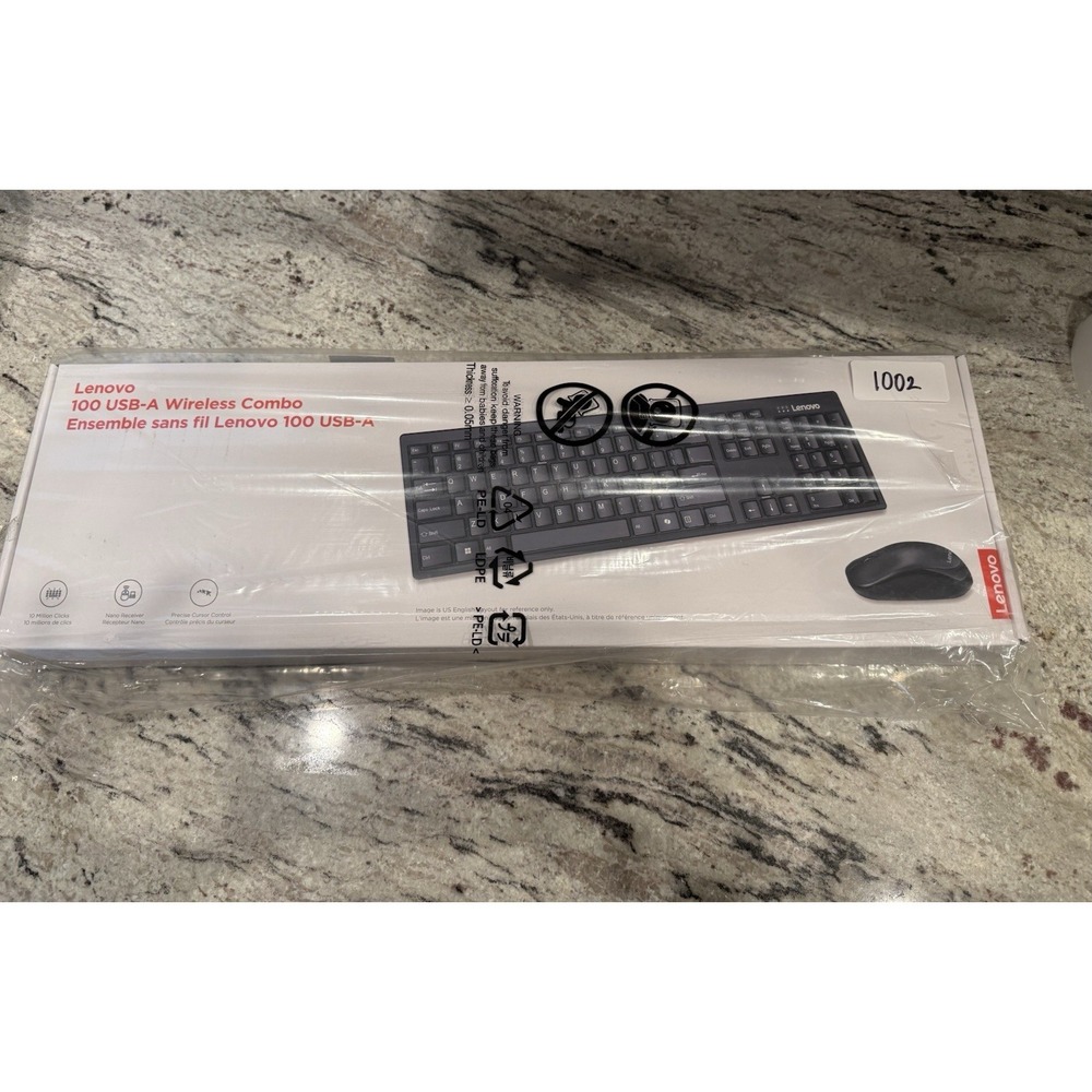 Lenovo 100 Wireless Keyboard and Mouse Combo – Cordless Set USB Black New